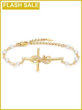 18K Gold Plated Faith Cross Bracelet Adjustable Religious Gift for Women